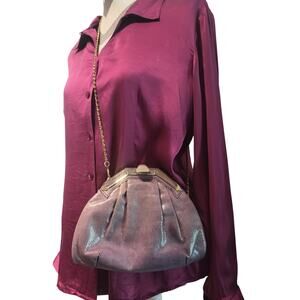 VINTAGE PURPLE SNAKESKIN KARUNG PURSE WITH GOLD METAL CHAIN & ACCENTS